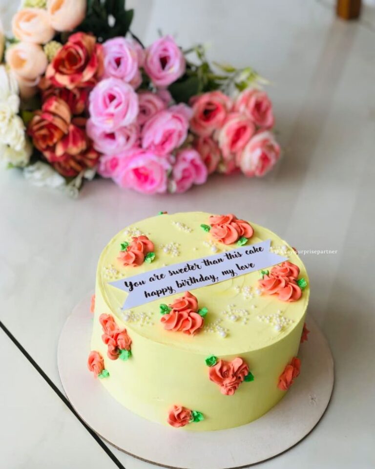 cake surprise with yellow and flower design